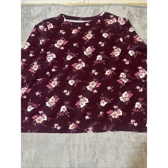 Women’s Croft & Barrow Top 3/4 Sleeves Floral Maroon Plus 5x - Picture 5 of 12